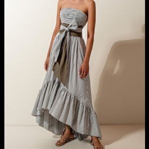 Andres Otalora Caiman Striped Strapless Midi Dress